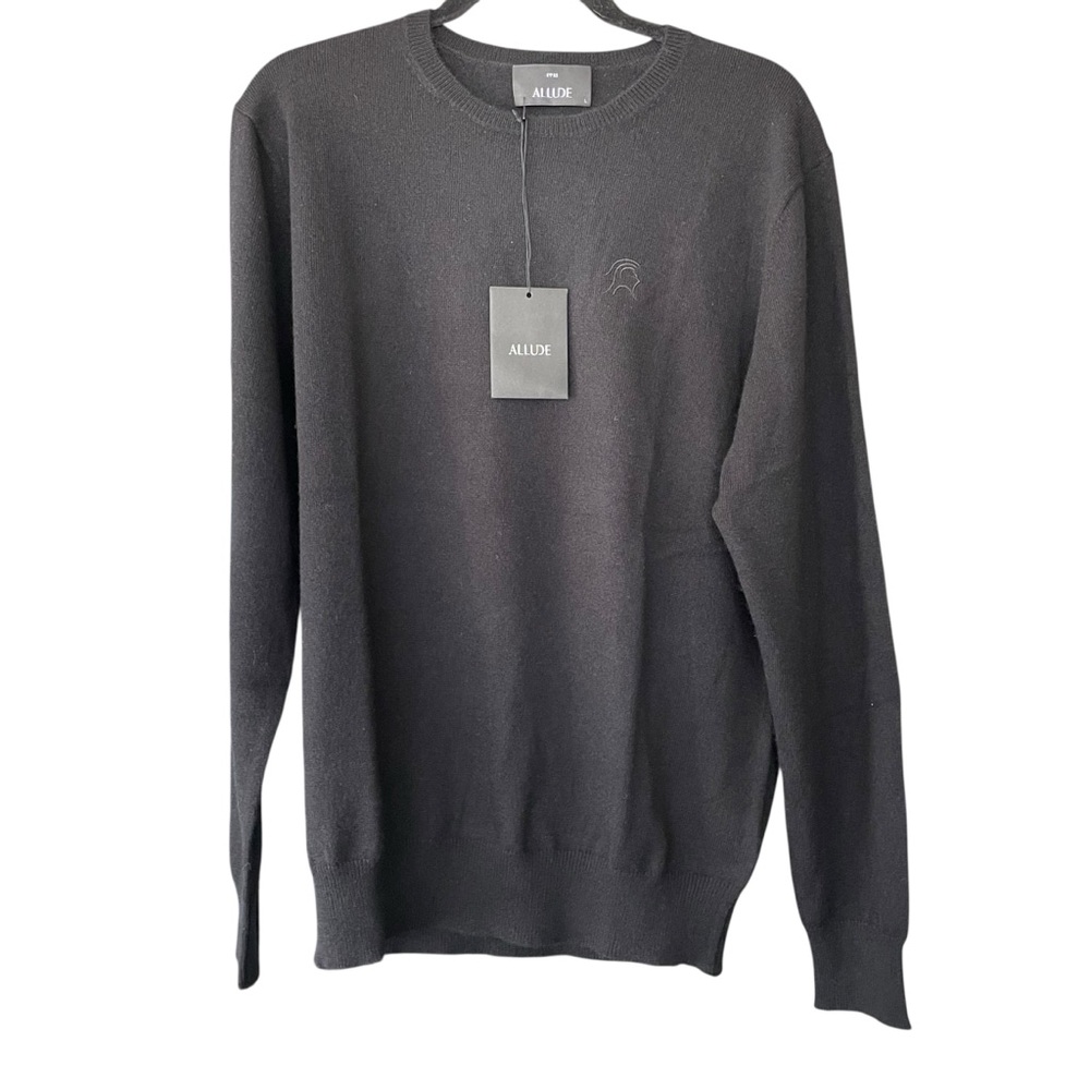 Allude NWT Cashmere Crewneck Ribbed Black Sweater Men's Unisex Size Large